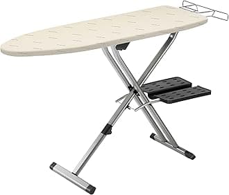 Pro Compact Ironing Board with Hanger Rack 18 x 54 Inches Space Saving, Folding, 4 Legs IB9100,Beige