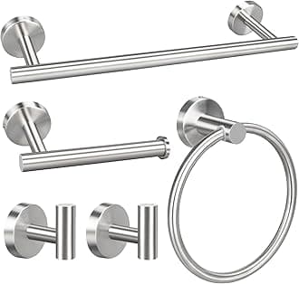 5/10/20pcs Bathroom Hardware Set, Matte Black/Brushed Nickel/Brushed Gold Bath Hardware Set, Including 16" Hand Towel Bars, Toilet Paper Holders, Towel Rings, Robe Towel Hooks (5pcs, Brushed Nickel)
