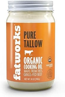 - Fatworks Organic Grass-Fed Beef Tallow, Certified Organic Non-Gmo Pasture-Raised Beef Tallow, sourced from several small family ranchers, KETO friendly, exclusive to Fatworks, 14 oz.