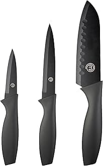Knife Set of 3 Kitchen Knives for Cooking (Chef, Paring & Utility), Professional Sharp Stainless Steel, Non Stick Blades & Soft Touch Handles, Easy Grip, Essential Collection, 3 Piece