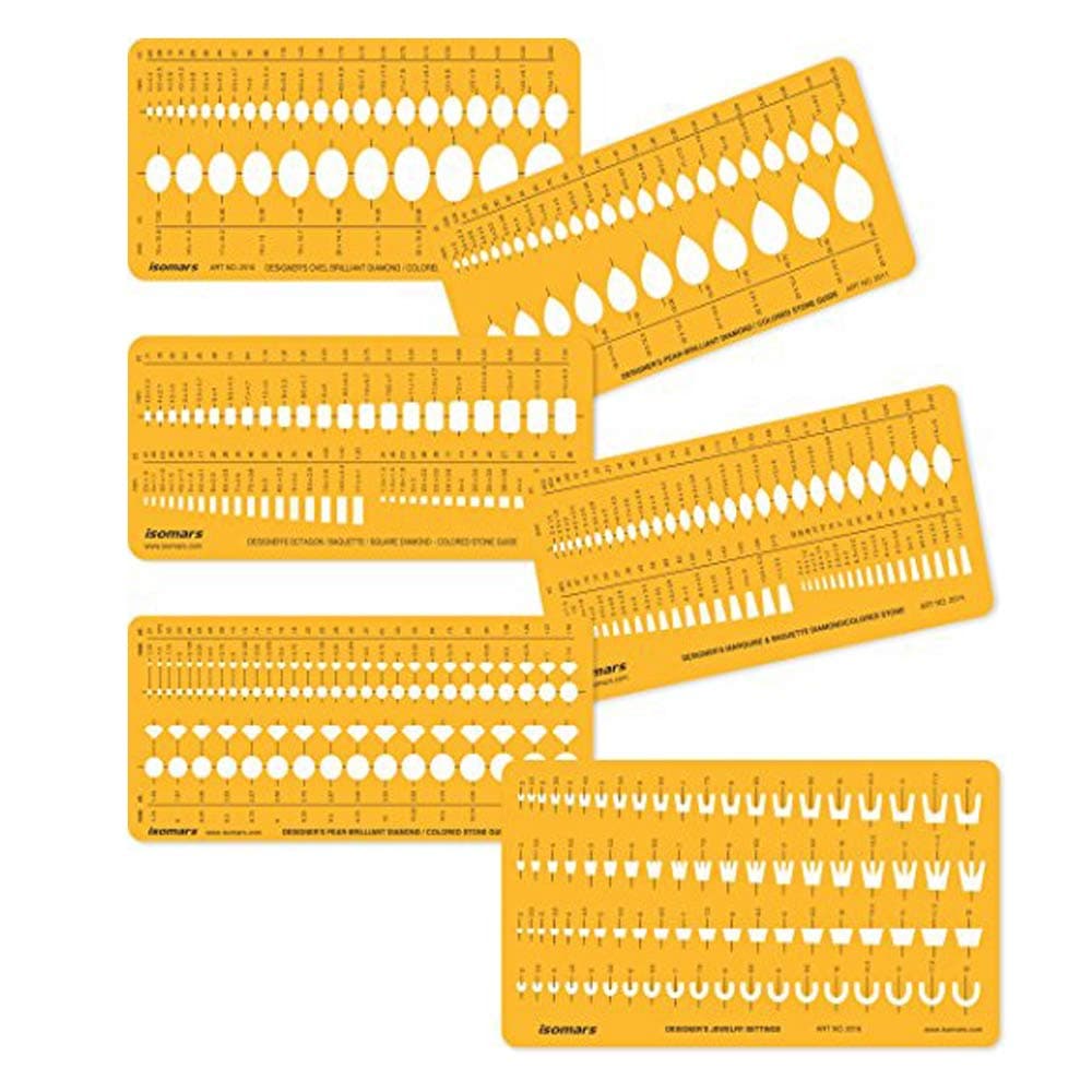 Gemstone Shapes Symbols Drawing Drafting Template Stencil Combo - Set of 6