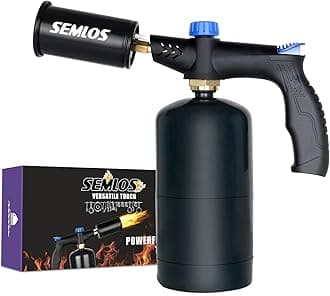 SemlosPowerful Cooking Propane Torch - Adjustable Flame - Sous Vide - Flamethrower Gun for BBQ Searing Steak, Creme Brulee, Campfire Charcoal Starter(Propane Tank Not Included)