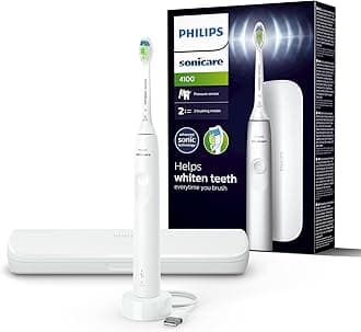 Sonicare 4100 Electric Toothbrush for Adults with 1 x Philips W2 Optimal White Sonic Brush Head in White, Slim Travel Case and USB Charger