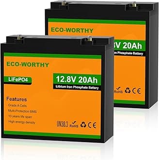 2 Pack 12V 20Ah Lithium Battery, 3000+ Deep Cycle Rechargeable LiFePO4 Lithium Ion Phosphate Battery with BMS for Fish Finder, Outdoor Camping and Ham Radio