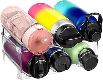 ClearSpace Water Bottle Organizer for Cabinet – Stackable Water Bottle Holder for Cabinet or Wine Rack for Home Organization Storage – Drink Organizer for Fridge, Kitchen Organization, 4 Pack