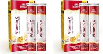 Sunshine Nutrition Vitamin C Orange Effervescent Tablets 20 Pieces x Pack of 4) Vitamin C - x2 bottles of 1000mg Vitamin C (40 tabs)