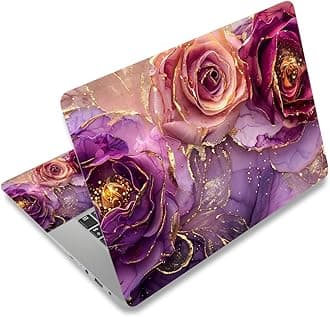 Laptop Decal Sticker Skin Cover, 12" 13.1" 13.3" 14" 15" 15.4" 15.6" Laptop Netbook Vinyl Art Skin Sticker Cover Notebook PC Protector (2 Wrist Pad Included), Removable Reusable, Marble Flowers