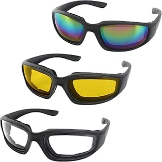 surpassme 3 Pair Motorcycle Riding Glasses Padding Goggles UV Protection Dustproof Windproof Motorcycle Sunglasses for Outdoor Actives