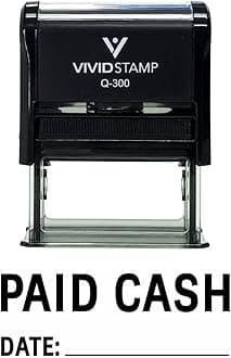 Paid Cash with Date Line Self Inking Rubber Stamp (Black Ink) - Large
