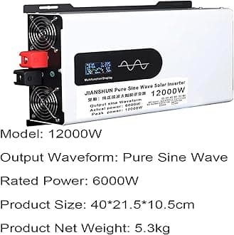 5000W 6000W 8000W 10000W 12000W Pure Sine Wave Inverter Power Inverter DC 12V 24V 48V 60V 72V to 110V 220V AC Converters Voltage Transformer Solar Inverter for RV/Outdoor/Camping(12000W,60Vto220V)
