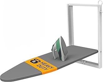 Xabitat Wall Mounted Ironing Board, 36.2" X 12.2" Compact Mount Fold Down Iron Board for Small Spaces, Space Saving with Cotton Fabric Cover, White and Grey