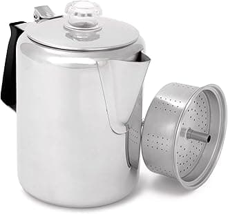 Gsi Outdoors Percolator Coffee Pot I Glacier Stainless Steel with Silicone Handle for Camping and Backpacking, for Individuals and Groups, Stove Safe