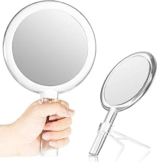 Queekay Double-Sided Handheld Mirror with Stand, 1X/10X Magnifying Mirror, Clear Adjustable, Round Shape, 25.8 x 15 cm