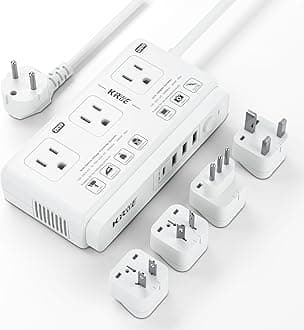 Kruuue220v to 110v Voltage Converter Adapter: International US to Europe Travel Power Strip Plug Transformer - 2000W Electric Hair Dryer Step Down Outlet Converters for US European UK EU Italy