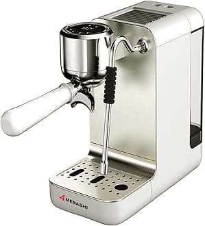 Mebashi Japan Espresso Manual Coffee Machine | Top Screen Coffee Machine | Latte Macchiato With Milk Frother | (ME-ECM2114) (Cream White)|1350W