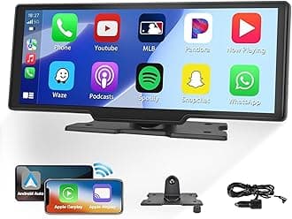 Wireless CarPlay Android Auto, Dash Mount Portable 10.26-Inch FHD Touch Screen Car Stereo Drivemate Car Buddy with Voice Control, Mirror Link, Dual Bluetooth, FM, TF Input, AUX Input