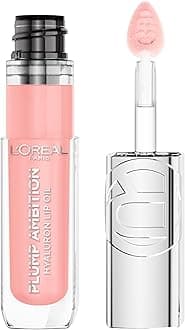 L'Oreal Paris Plump Ambition Hyaluron Lip Oil, 24 HR Lip Gloss with Hyaluronic Acid, Volumizing Formula with Glass-Like Shine, Milky Nu 201, 0.16 Fl Oz