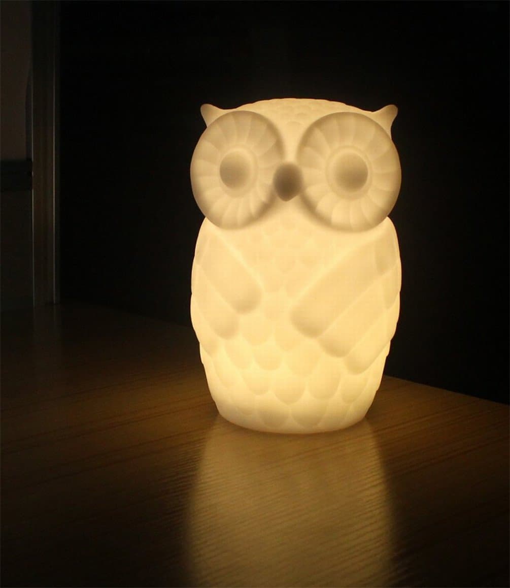 Suzzo Serenity Owl Night Light Lamp with Timer Battery Powered Table Lamp Novelty Lighting Kid Room Party Decor Warm White
