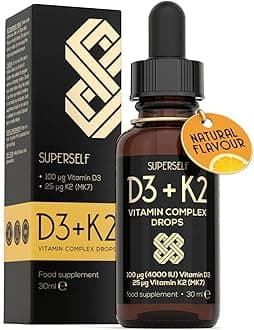 Vitamin D Drops - Vitamin D3 K2 Liquid for Adults & Kids - Immunity, Bones & Muscle Support - High Strength Vegetarian Vit D 4000IU & Vitamin K2 25mcg - Fast Absorption Oil Supplement - Natural Orange