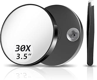 30X Magnifying Mirror, Magnified Mirrors 3.5" with Two Suction Cups and Tweezers, Travel Magnifyied Mirror Set Comes with Portable Storage Bag, Small Magnifying Mirrors for Travel(Black)