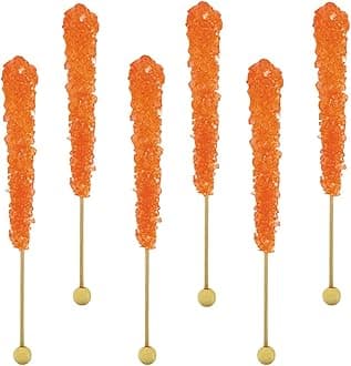Rock Candy Lollipops Pops Candy Suckers, Color and Flavor Assortment, Individually Wrapped, 6.5" (Orange, Pack of 6)