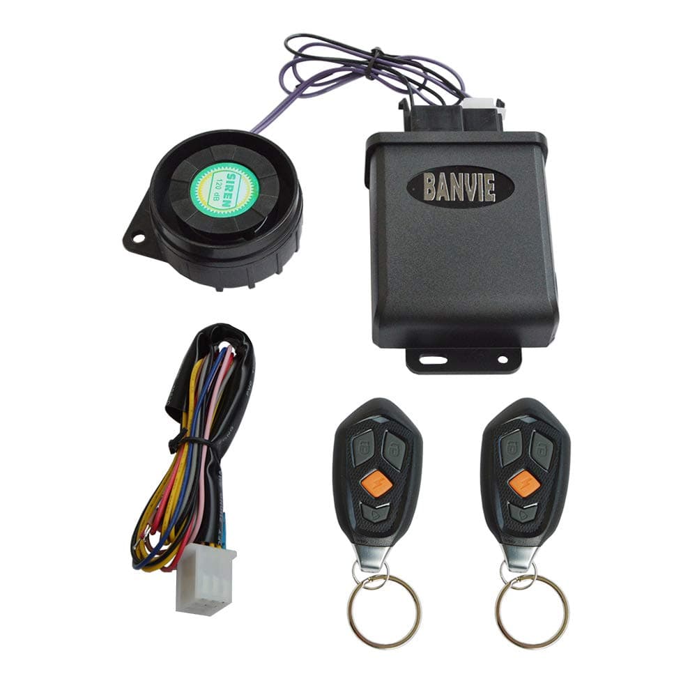 BANVIE Motorcycle Security Alarm System with Remote Start Stop Engine, Super Waterproof Unit and High Voltage Protection,