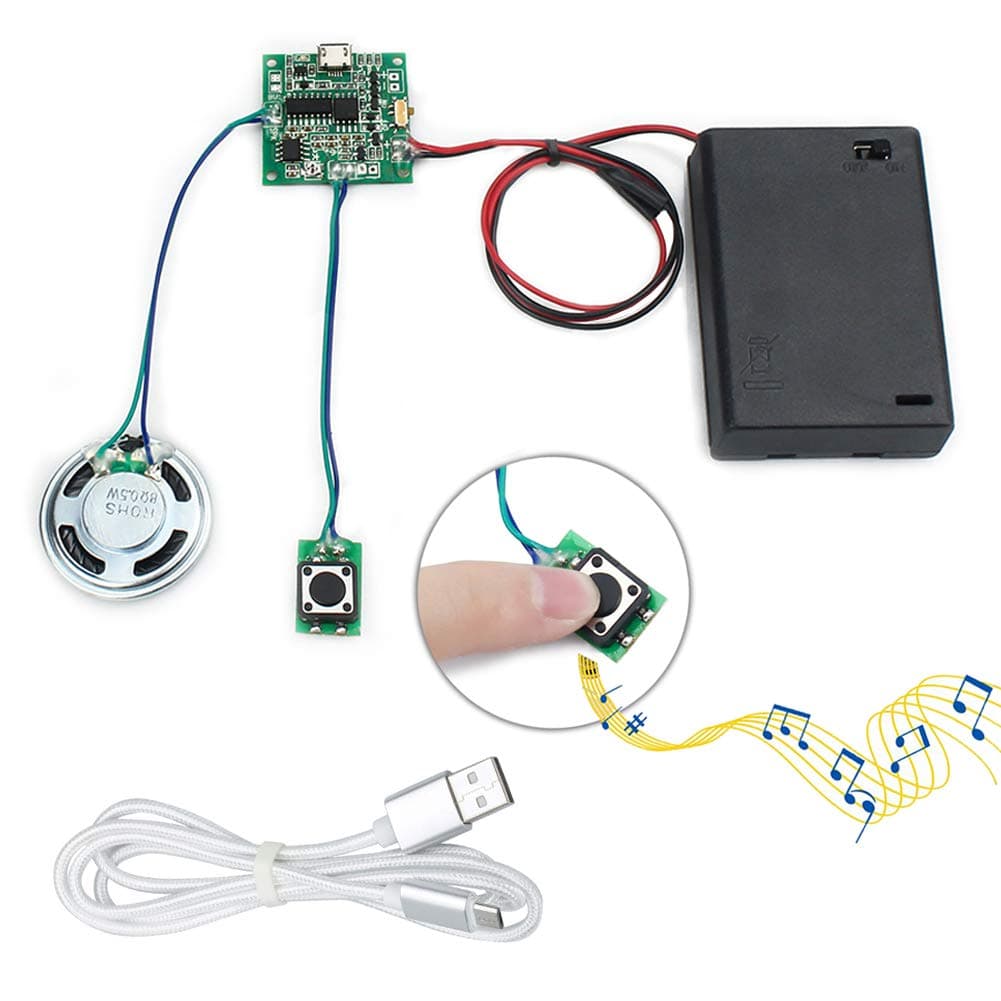 Sound Module Button Control Music Voice Player Programmable Talk Chip Musical 8MB MP3 WAV USB Downloadable with AA Battery Box + USB Cable for DIY Audio Cards Christmas Creative Gift