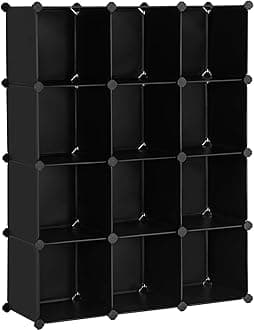 Cube Storage Organizer, Set of 12 Plastic Cubes, Book Shelf, Closet Organizers and Storage, Room Organization, Bedroom Living Room, 12.2 x 36.6 x 48.4 Inches, Black ULPC34BK