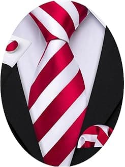 Barry.WangSilk Tie Set for Men Red White Stripe