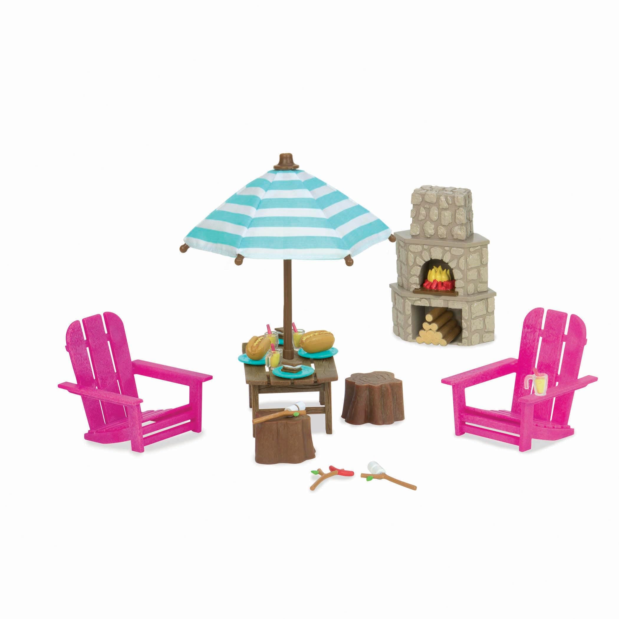 Li'l Woodzeez – Toy Patio – Doll Furniture – Playhouse Accessories – 12 Pieces Playset for Figurines – Outdoor Patio Set with Table & Chairs Age 3+ Years – Encourages Outdoor Role Play