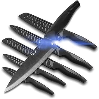 Black Stainless Steel Knife Set, Sharp Kitchen Knife Set Professional, Kitchen Knife Set Dishwasher Safe with Covers for Cooking