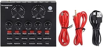 External Sound Card, USB V8 Live External Sound Mixer Board, Voice Changer Sound Card with Multiple Sound Effects for Live Recording Home KTV Voice Chat