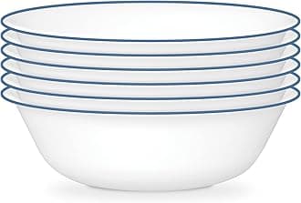 Corelle 6-Piece 18oz Round Bowls, Vitrelle Triple Layer Glass, Perfect for Soup, Cereal and Snacks, Lightweight, Chip and Scratch Resistant, Microwave and Dishwasher Safe, Botanical Stripes