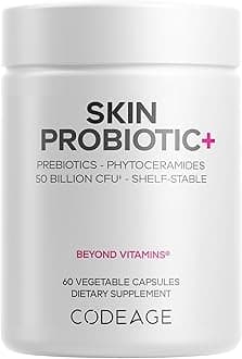Skin Probiotics + Prebiotics - Skin Care Routine Supplement - 50 Billion CFU - Ayurvedic Botanical Herbs - Face Probiotics - Shelf Stable Cleanser, Non-GMO, Vegan - 60 Capsules