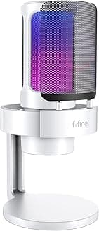 Fifine AMPLIGAME Gaming USB PC Computer RGB Microphone for Live Streaming, Meeting, Podcasting, Video, Condenser Mic with Monitoring Headphone Jack, Light Control, for MAC OS/Windows-A8 White