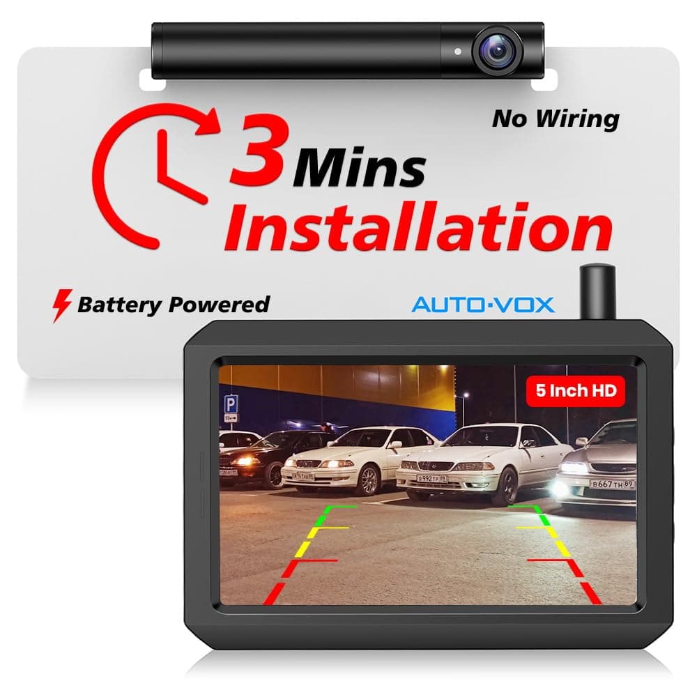 AUTO-VOX Wireless Backup Camera for Car, 3Mins DIY Installation, Back Up Camera Systems for Truck with Rechargeable Battery-Powered, Super Night Vision Rear/Front View with 5'' Monitor -TW1