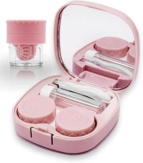 Vastsoon Contact Lens Case with Cleaner Washer, Travel Size Cute Colored Contact Lenses Applicator Removal Tool Kit with Mirror Solution Bottle for Daily Outdoor (Pink)