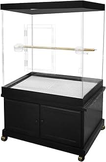 PENNZONI Large Bird Cage for Macaws - Large Parrot Cage, Crystal Clear Acrylic Bird Cage, Black Base w/Decorative Top