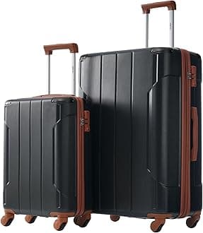 Merax Luggage Sets 2 Piece Suitcases with Wheels, Hardshell ABS Expandable and Lightweight, TSA Lock, Spinner Wheels, Carry On Luggage with Corner Guards (20 28 inch Black Brown)