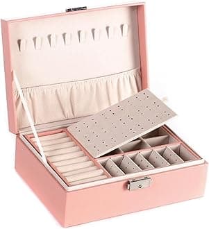 YouBella Jewellery Organisers Gifts Acrylic Portable Home Jwell organizer Storage Box Case with Dividers Container for Rings, Earrings, Necklace for girls and women (Pink)