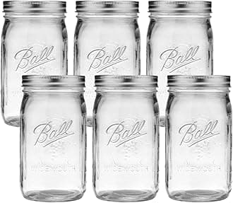 Wide Mouth Glass Mason Jars with Lids and Bands, Used for Canning, Pickling, Juice, Jam, Jelly, Quart Size 32 Ounce (Pack of 6)