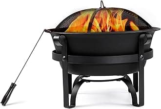 Cast Iron Fire Pits, Outdoor Round Wood Burning Fire Pit Bowl with Mesh Screen,Fireplace Poker,26Inch