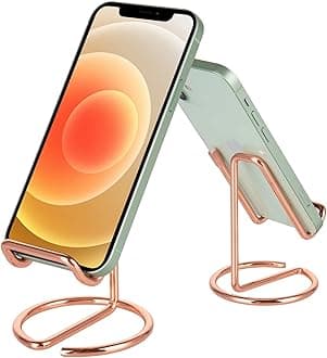 Cell Phone Stand for Desk, Cute Metal Rose Gold Cell Phone Stand Holder Desk Accessories, Compatible with All Mobile Phones, iPhone, iPad