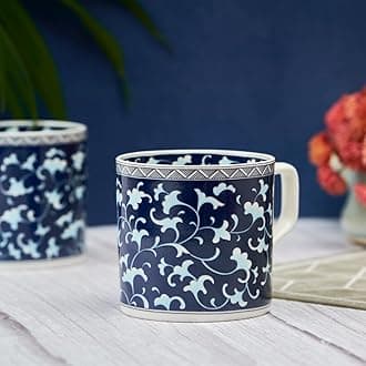 Handcrafted Indigo Floral Tea & Coffee Cups - Set of 6 | Perfect for Daily Use, Elevate Your Tea and Coffee Experience | Microwave Safe | 200 ml