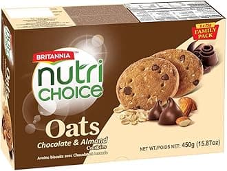 NutriChoice Oats Choco Almond 15.87oz (450g) - Breakfast & Tea Time Snacks - Delicious Grocery Cookies (Pack of 1)