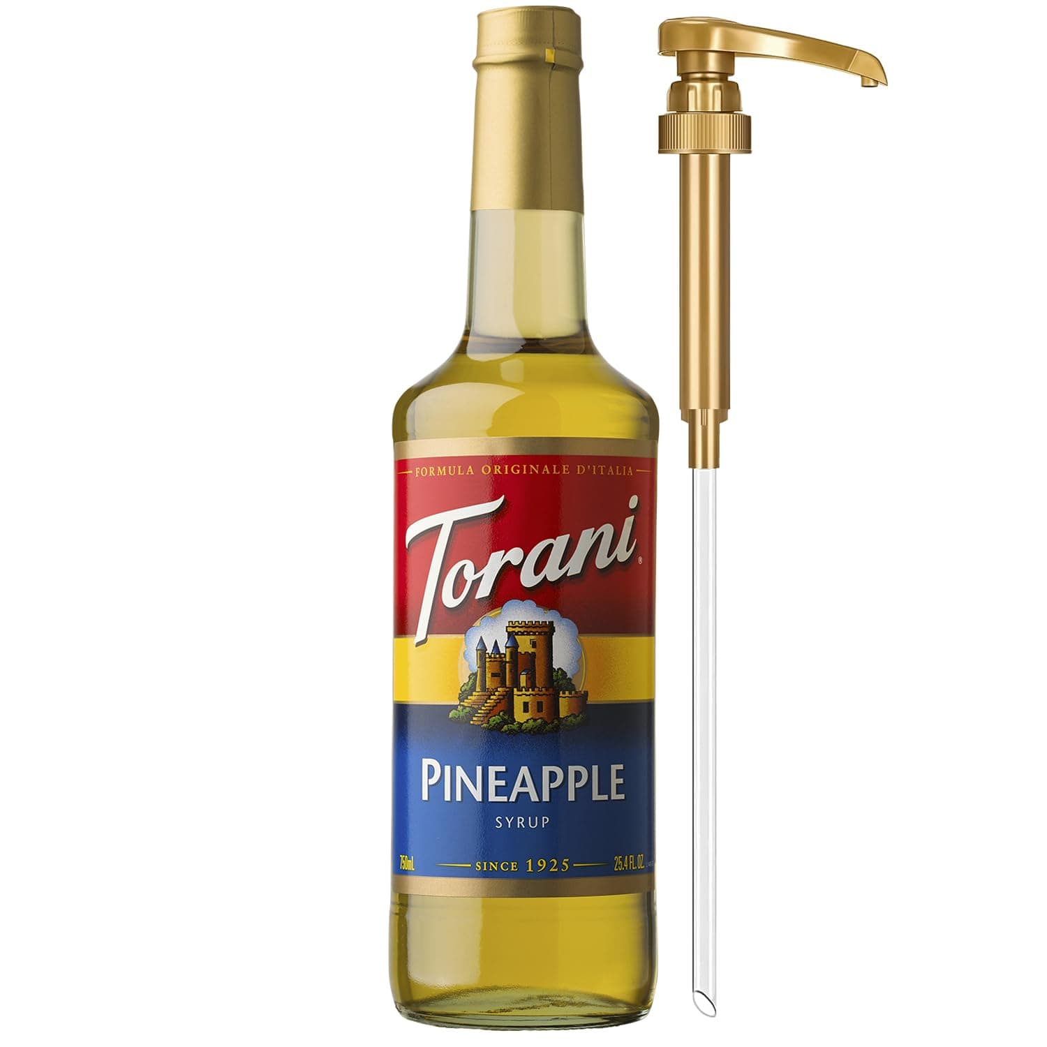 Torani Pineapple Syrup for Drinks, Flavoring for Iced Tea, Lemonade, Sodas, and Cocktails, Glass Bottle with Pump Included, 25.4 Fl Oz