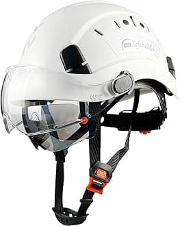 Safety Helmet Hard Hat with Visor Clear & Tinted Adjustable Vented ABS Work Helmet 6-Point Suspension ANSI Z89.1 Approved for Industrial (White Hat with Tinted & Clear Visor)
