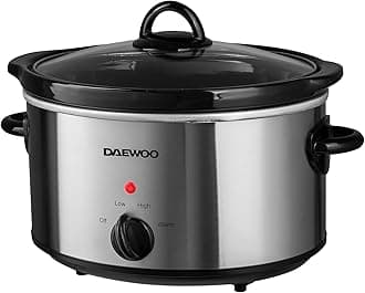 Daewoo SDA1364 Stainless Steel Slow Cooker | 3.5L Capacity Stoneware Pot | Easy to Clean | Dishwasher Safe Pot & Lid | 3 Different Heat Settings | Usage-160W Power, Steel, Silver