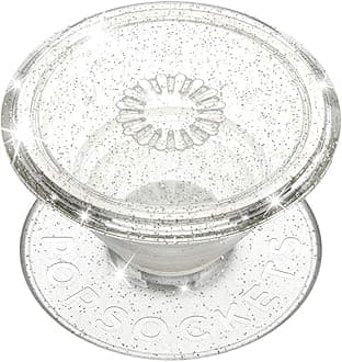 Translucent Phone Grip with Expanding Kickstand, PopSockets for Phone, Adhesive Grip, Translucent PopGrip - Clear Glitter Silver