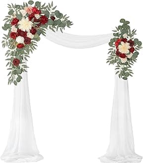 Artificial Wedding Arch Flowers Kit(Pack of 3),2Pcs Artificial Flower Arch Decor,1Pcs Sheer Drape for Wedding Ceremony Arbor for WeddingCeremony (Burgundy Wedding)